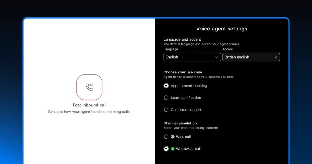 Astra's voice agent setting for language, accent, and use case