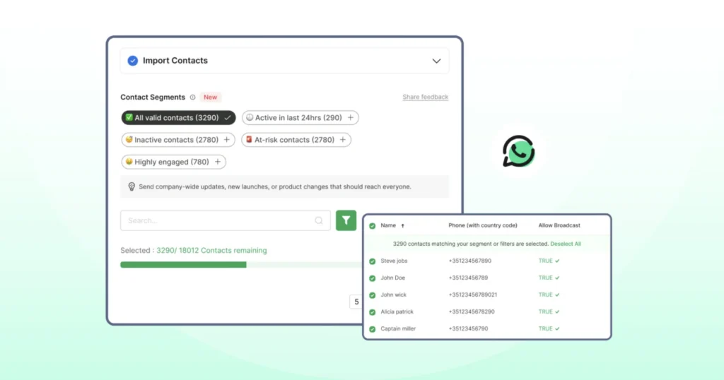 Segmenting contacts for a WhatsApp broadcast list on Wati