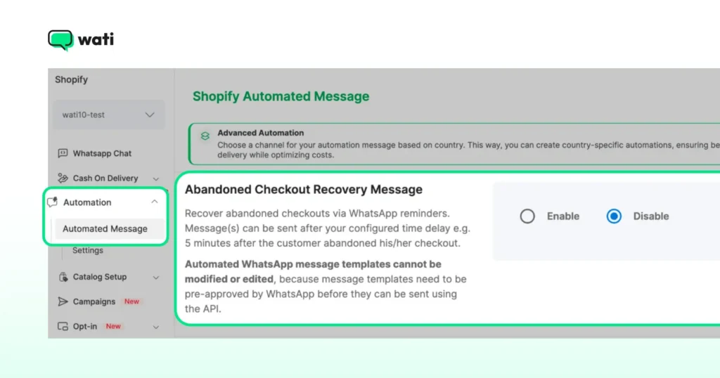 Automated abandoned cart recovery message for Shopify store