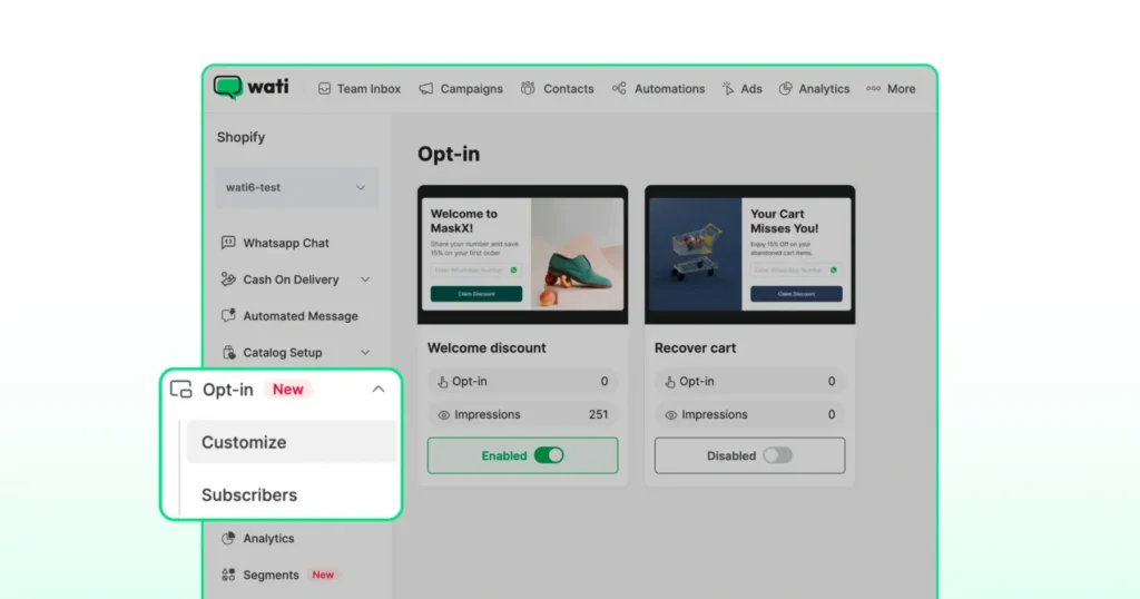 Sending opt-in consent to users for WhatsApp marketing for Shopify