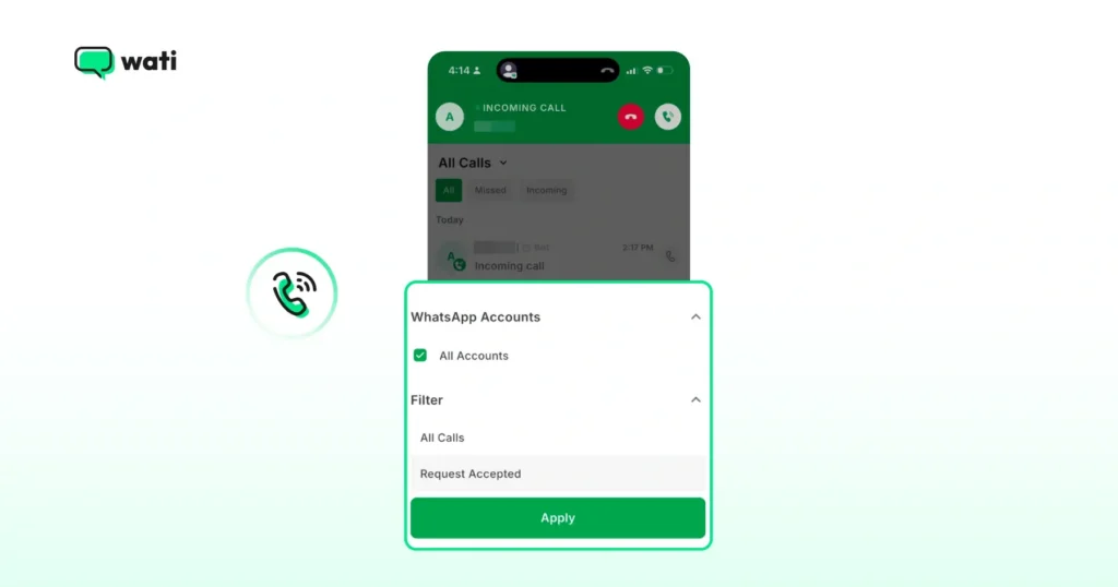 Request accepted option for WhatsApp business calling in the Wati app