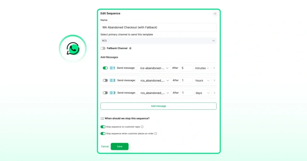 Sending abandoned cart messages to users via WhatsApp marketing for Shopify