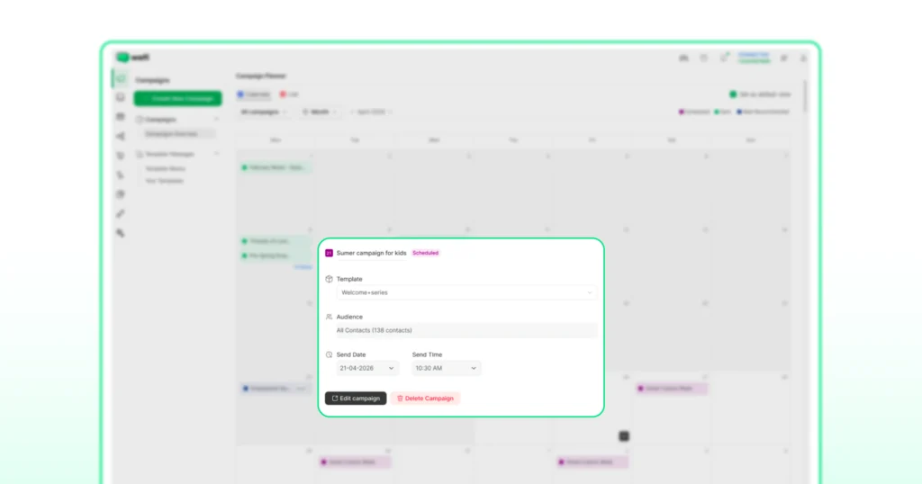 Campaign planner of Wati with options for templates and more