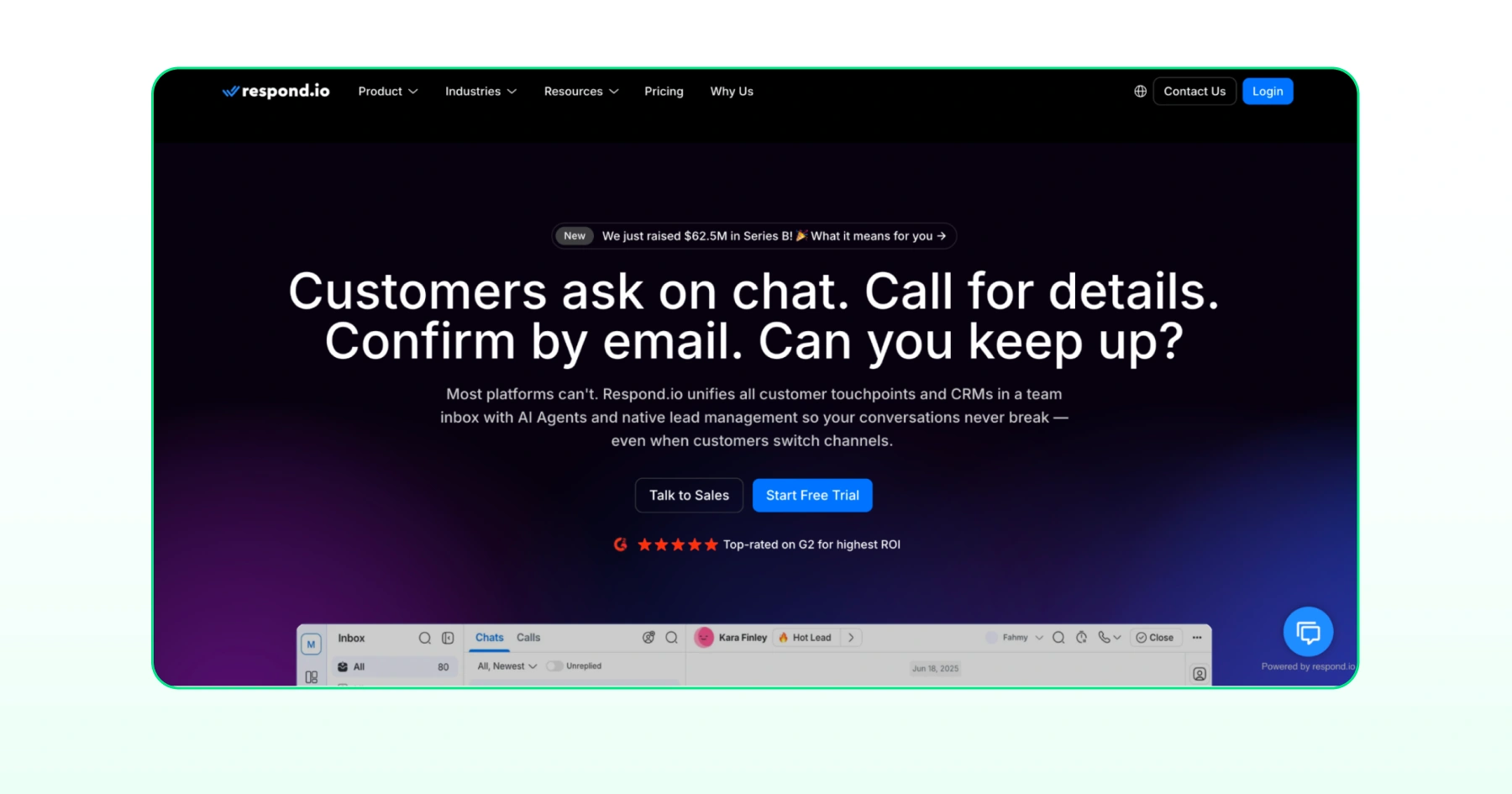 Respond.io homepage