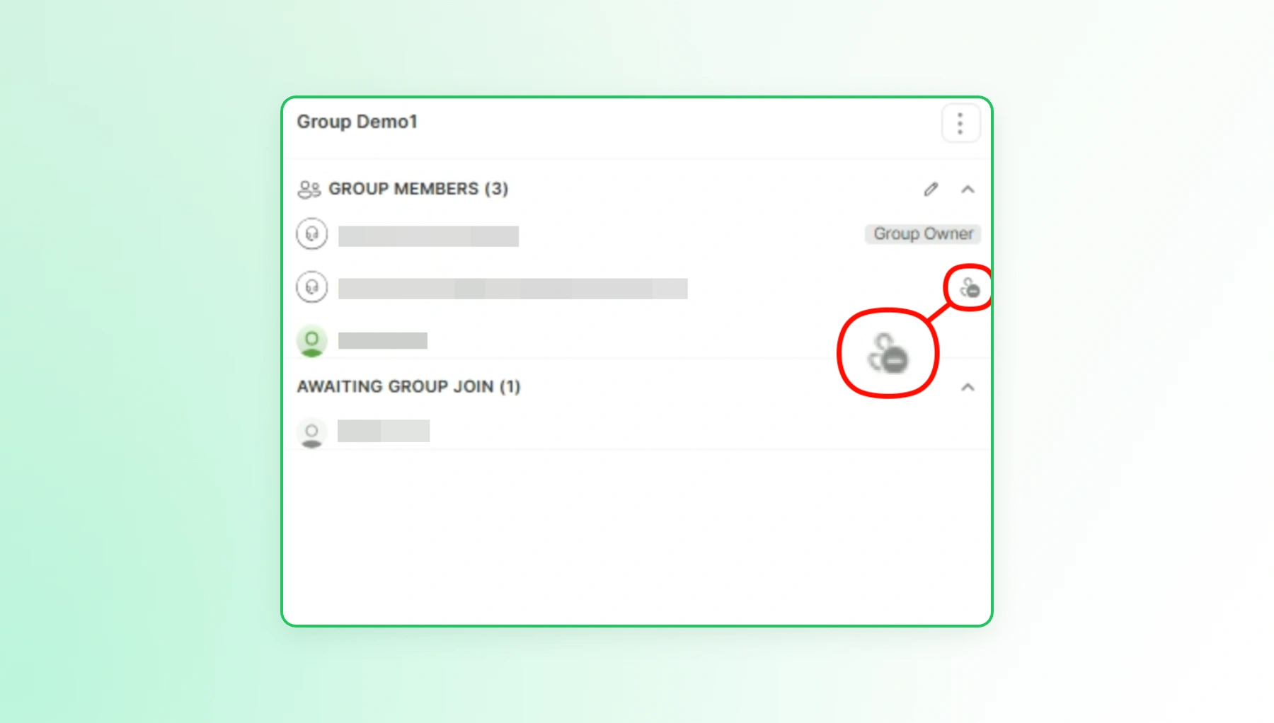 Wati WhatsApp group member panel showing the option to remove a group member.