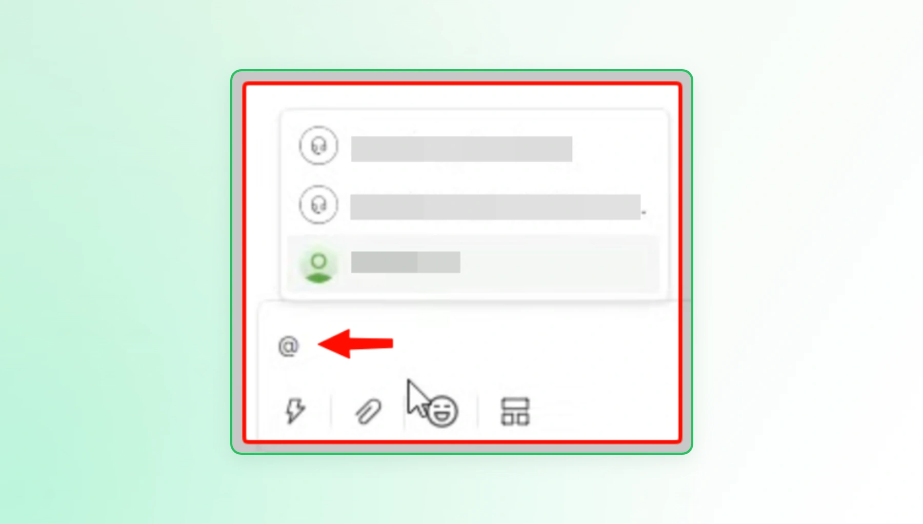 Wati WhatsApp group chat showing the @ mention option for tagging a group member.