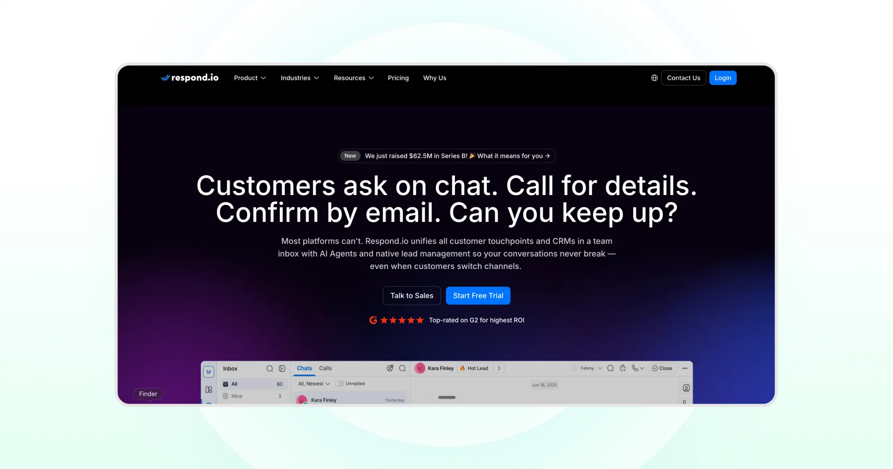 Respond.io homepage