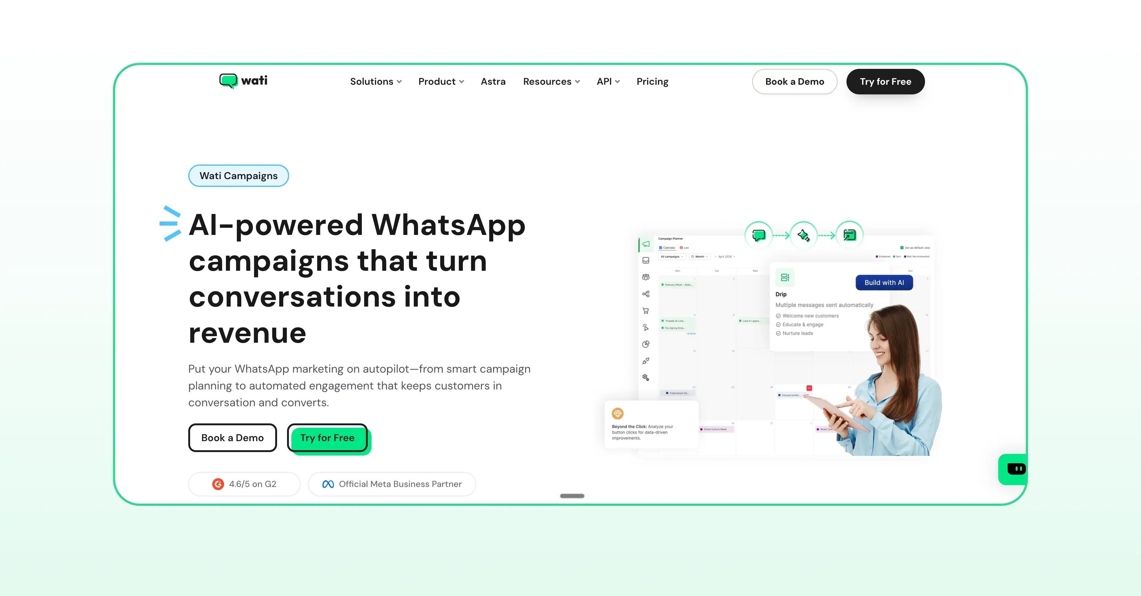 Feature page of Wati Campaigns