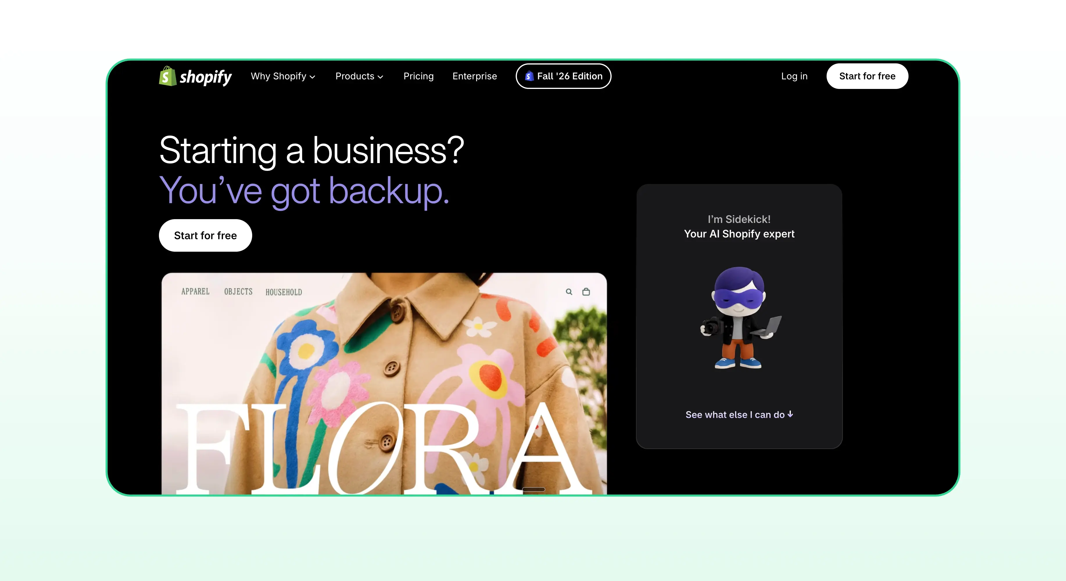 Homepage of Sidekick - Shopify's AI assistant