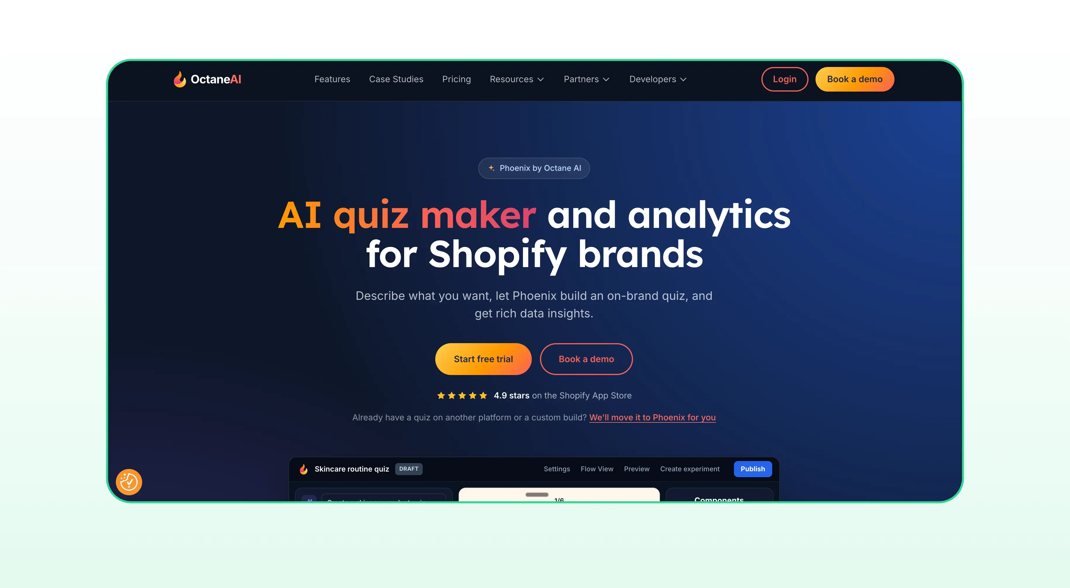 Homepage of Octane AI