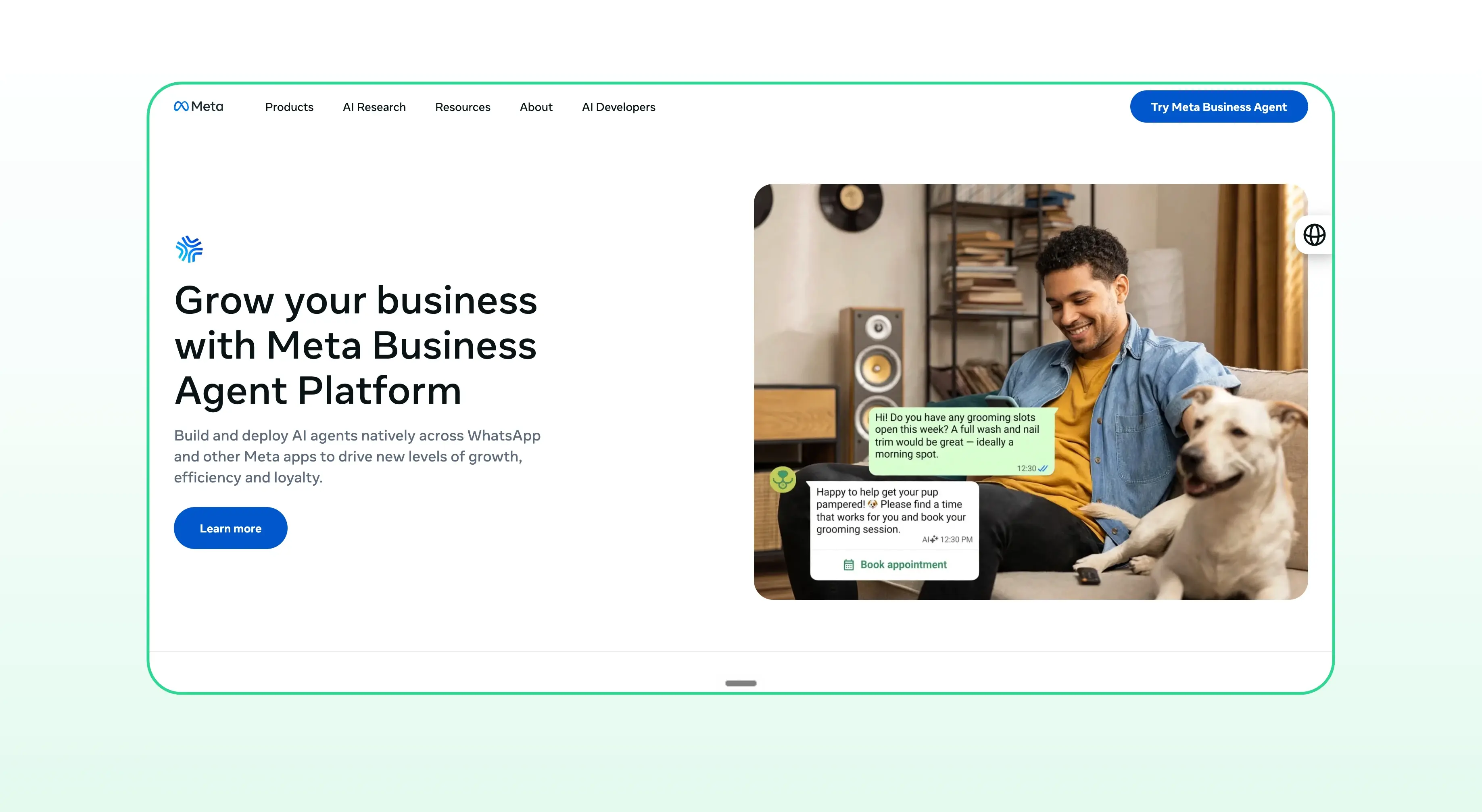 Homepage of Meta Business Agent