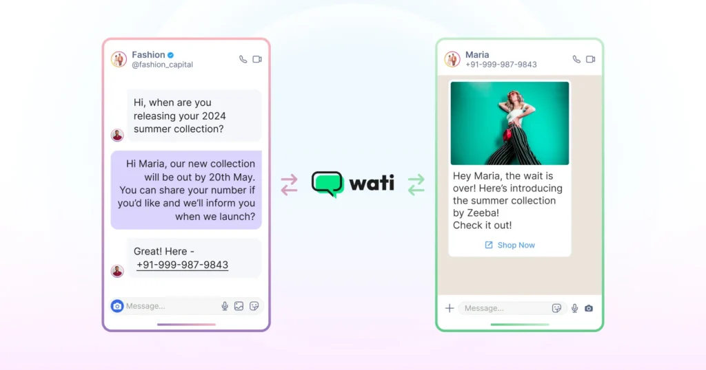 A screenshot of moving the conversation on Instagram to WhatsApp