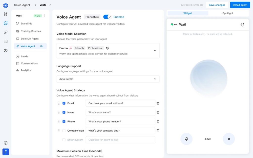Screenshot showing Astra’s Voice AI assisting a customer in real time with natural, conversational responses.