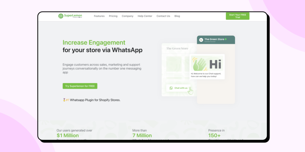 Homepage of SuperLemon with a free trial CTA