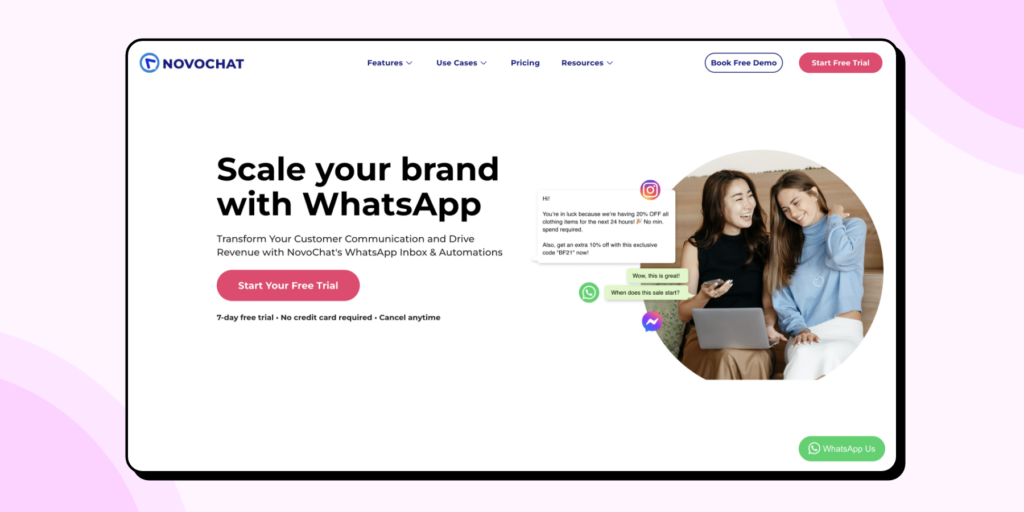 novochat's omnichannel platform to run social media customer journeys across facebook, instagram and sms directly on WhatsApp via drip marketing