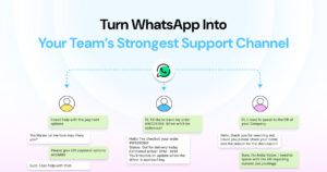 Header graphic showing a WhatsApp icon connected to three agents managing live customer conversations across different use cases.