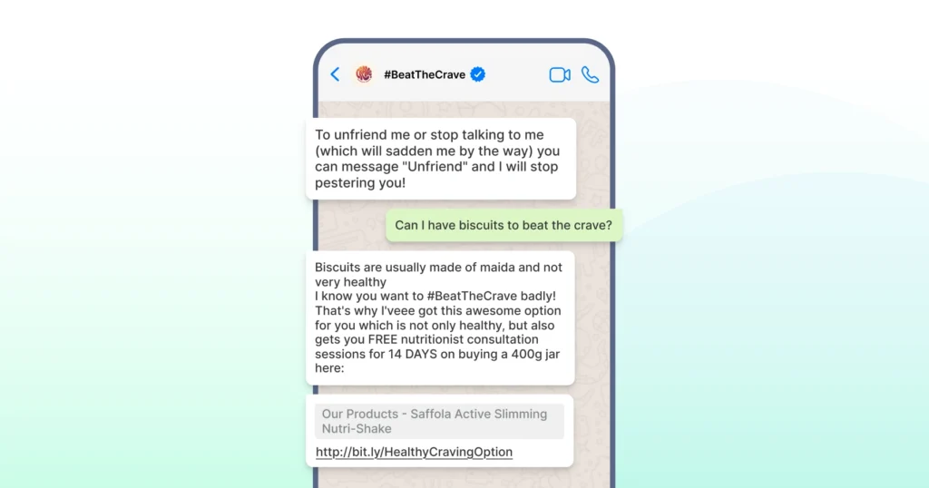 WhatsApp marketing campaign to provide ready to cook healthy recipes to customers.