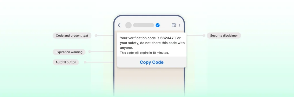 A verification code message delivered to a customer on WhatsApp, highlighting how businesses use WhatsApp for secure login, authentication, and quick customer verification.