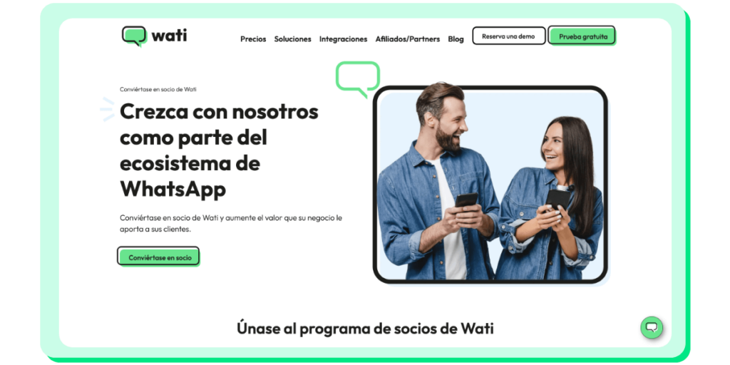 Exhibición de optimización de contenido en el sitio web de Wati.