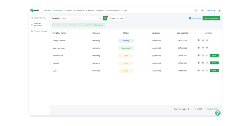 Uploading WhatsApp Templates for Approval from WhatsApp