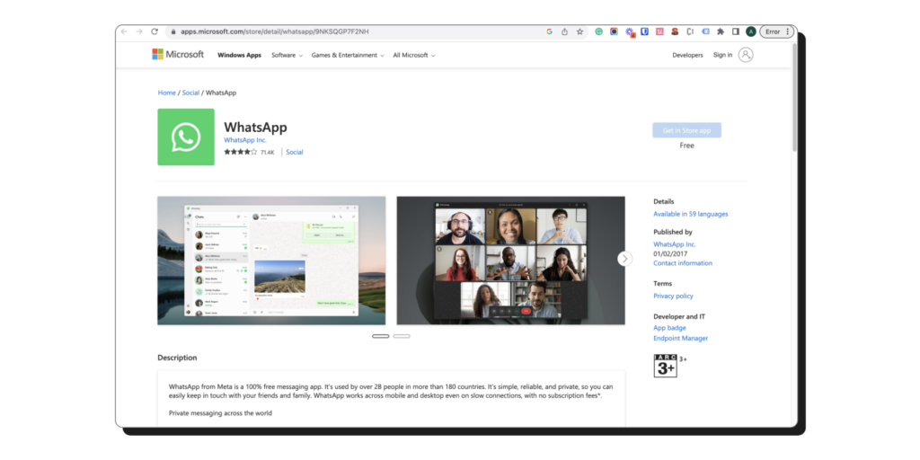 WhatsApp Web for Windows from Microsoft store
