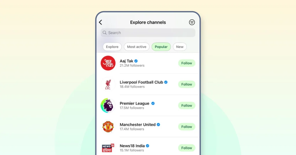 Exploring channels using WhatsApp 