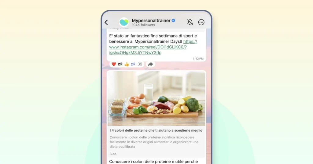 My Personal Trainer's WhatsApp channels for healthy food options 