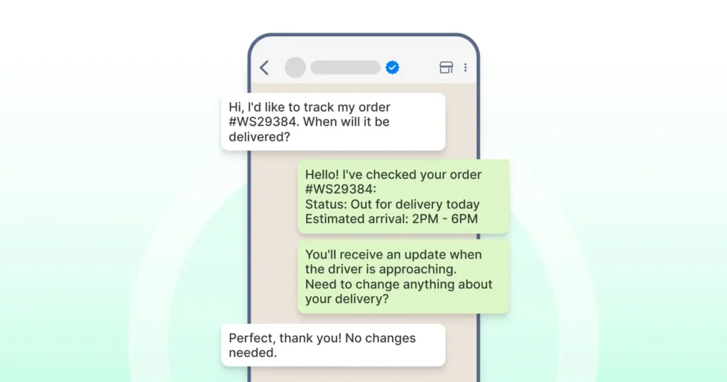 Users tracking their online order and viewing delivery updates directly on WhatsApp.
