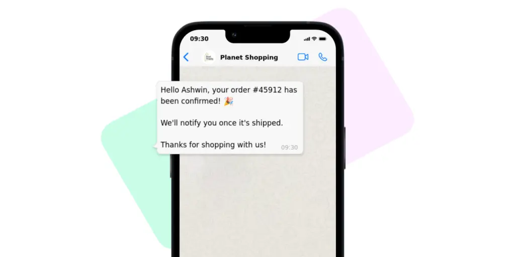 instant order confirmation template sent on purchase