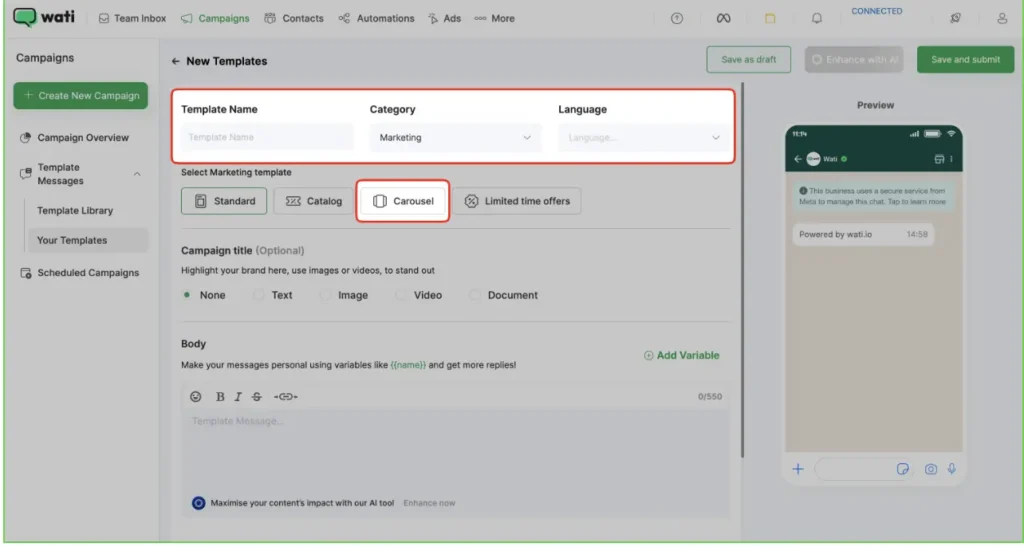 navigating to the carousel option.