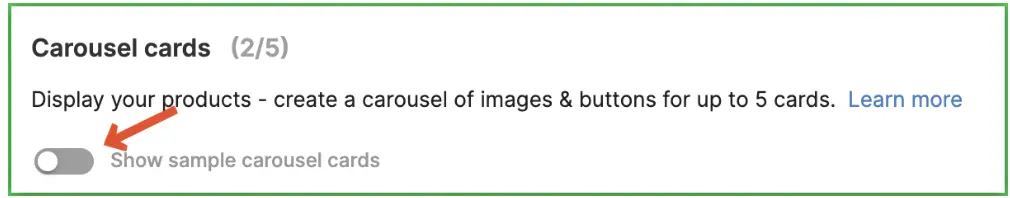 toggle to show sample carousel cards