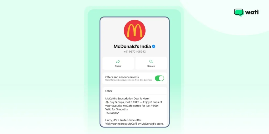 WhatsApp business description of McDonald's India