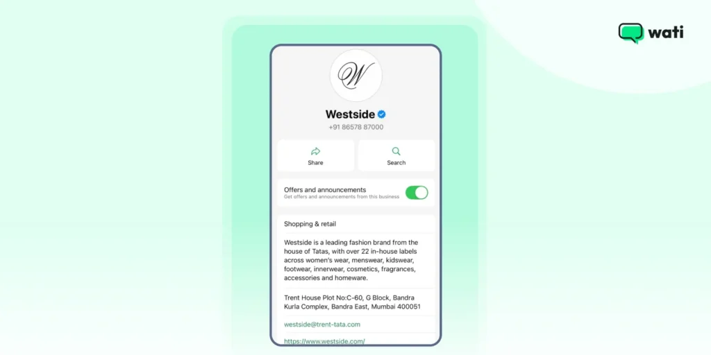 WhatsApp business description Westside
