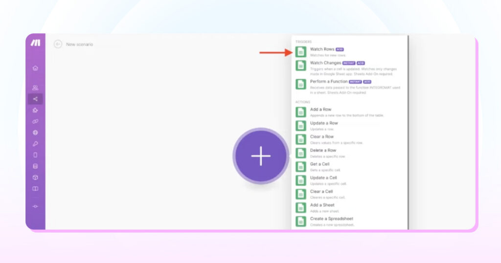 select watch rows as the trigger option