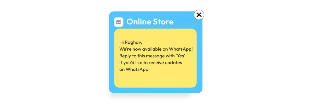 Screenshot of getting a WhatsApp opt-in via SMS.