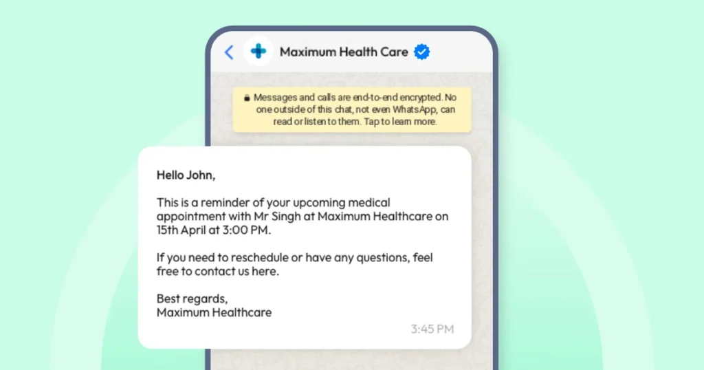 health appointment reminder from maximum healthcare