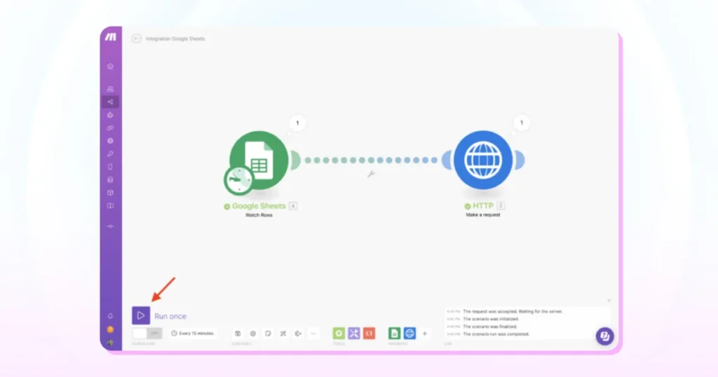 press run button to transfer data
