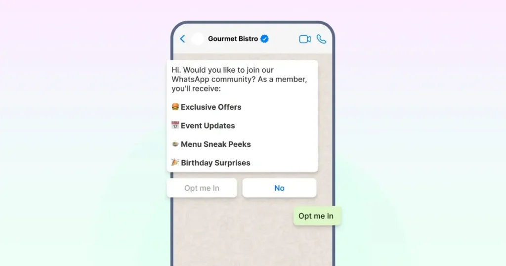 A WhatsApp marketing message by gourmet Bistro asking customers to join their webinar 