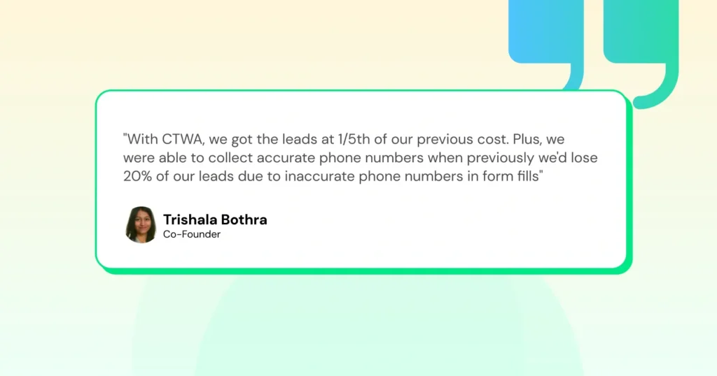 A customer testimonial for Wati by Trishala Bothra, Co-Founder of Habuild, sharing her positive experience using Wati’s WhatsApp Business platform to engage customers and scale communication.