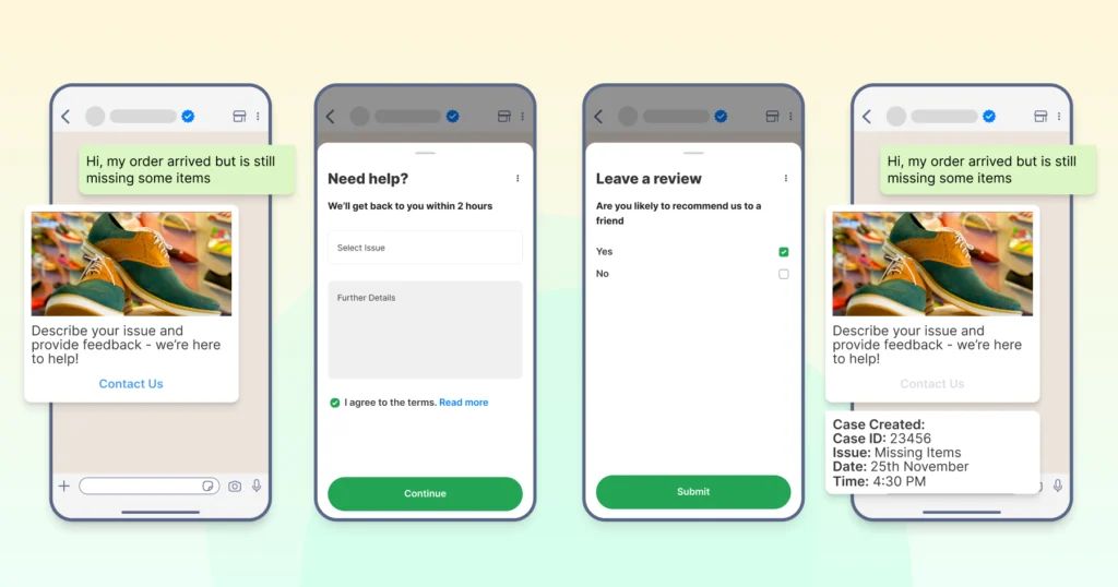 A visual showing how businesses use WhatsApp Flows and chatbots to send automated messages, guide conversations, and capture qualified leads through interactive chat journeys.