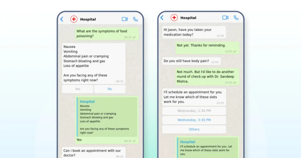 Healthcare WhatsApp chatbot example built with Wati