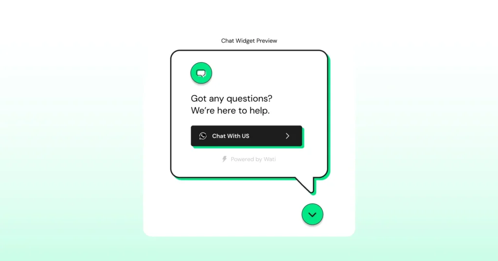 Interface of Wati’s chat widget showing how users can start a WhatsApp chat from a website instantly.