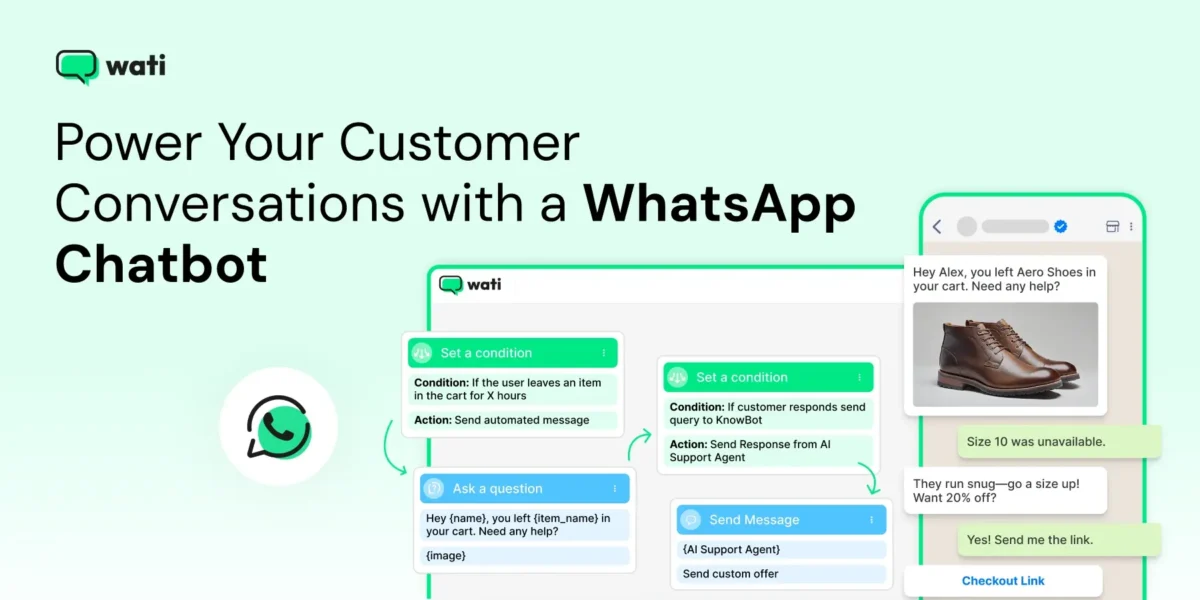 Wati guide on creating a WhatsApp chatbot for businesses using automated workflows and message templates