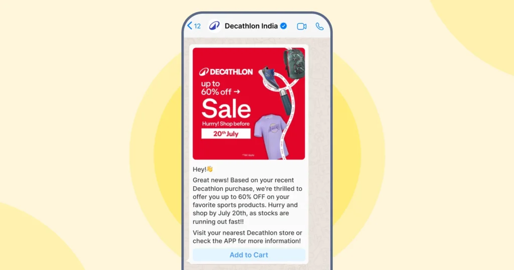 A marketing promotional offer by Decathalon india with a verification badge