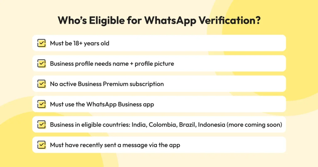 eligibility for whatsapp verification 