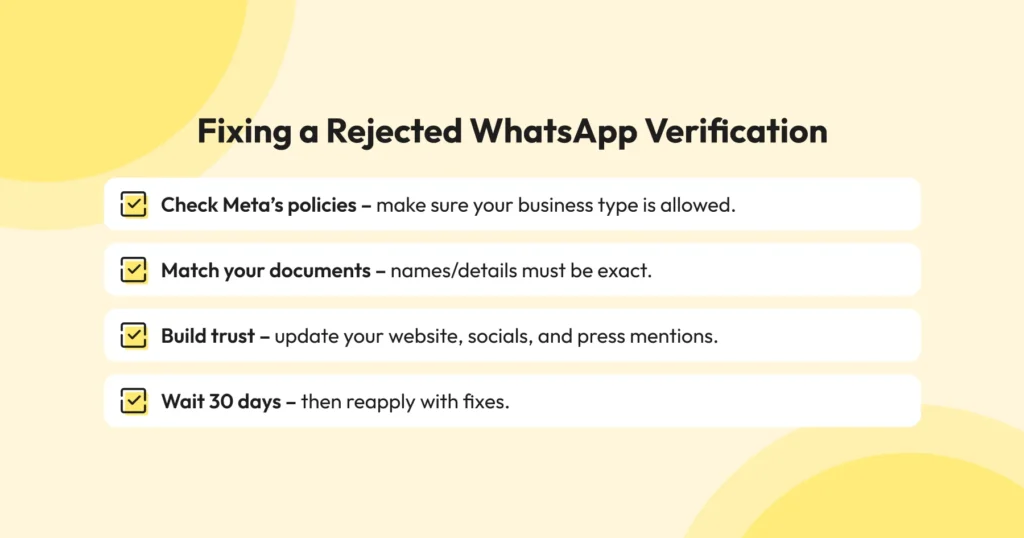 check list to not get rejected for whatsapp verification 