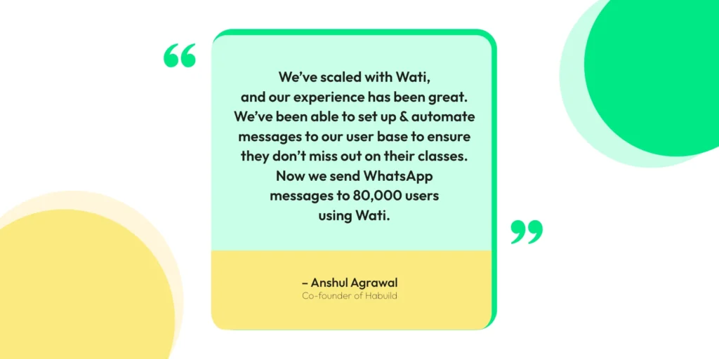 A customer testimonial where the customer expresses how they successfully scaled up their operations through Wati.
