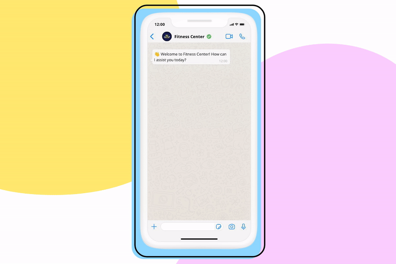 A GIF showing how appointment booking takes place when you use WhatsApp for fitness centers