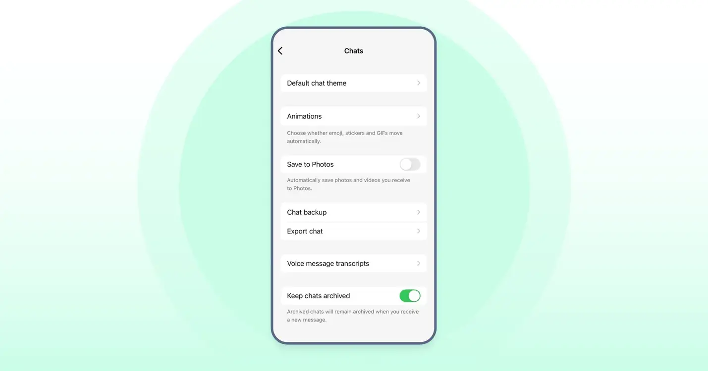WhatsApp iPhone chat backup settings