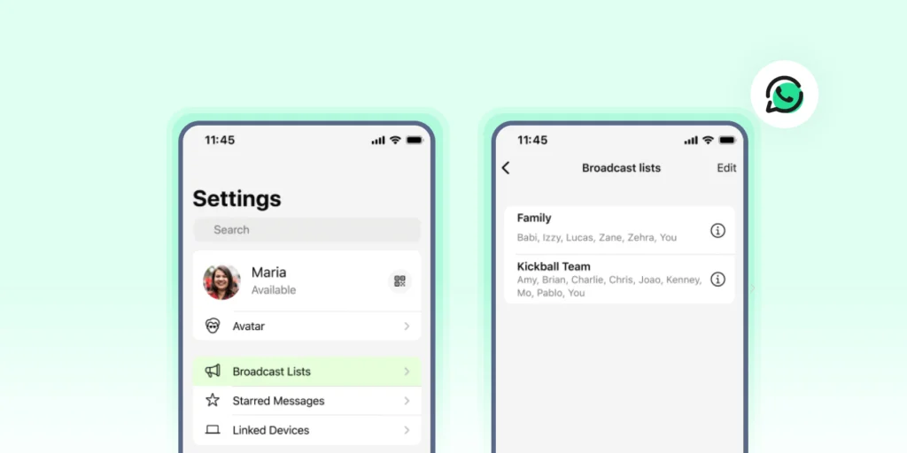 Whatsapp broadcast list creation via the WhatsApp Business app.